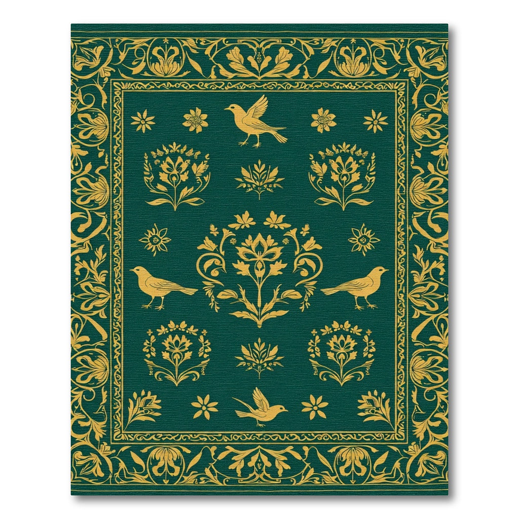 Golden Bird Floral Border Rug