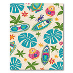 Retro Tropical Surfboard And Shell Rug