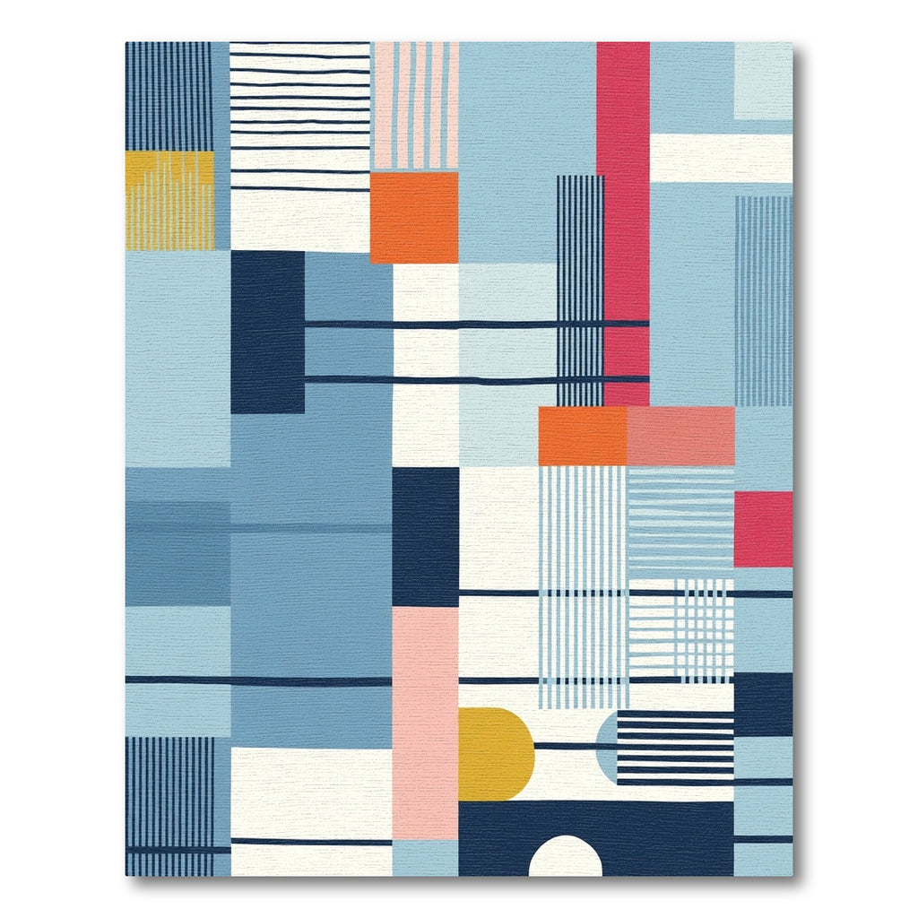 Abstract Geometric Blue Red Yellow Blocks Rug