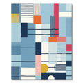 Abstract Geometric Blue Red Yellow Blocks Rug