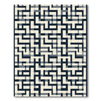 Modern Blue Black Geometric Maze Rug