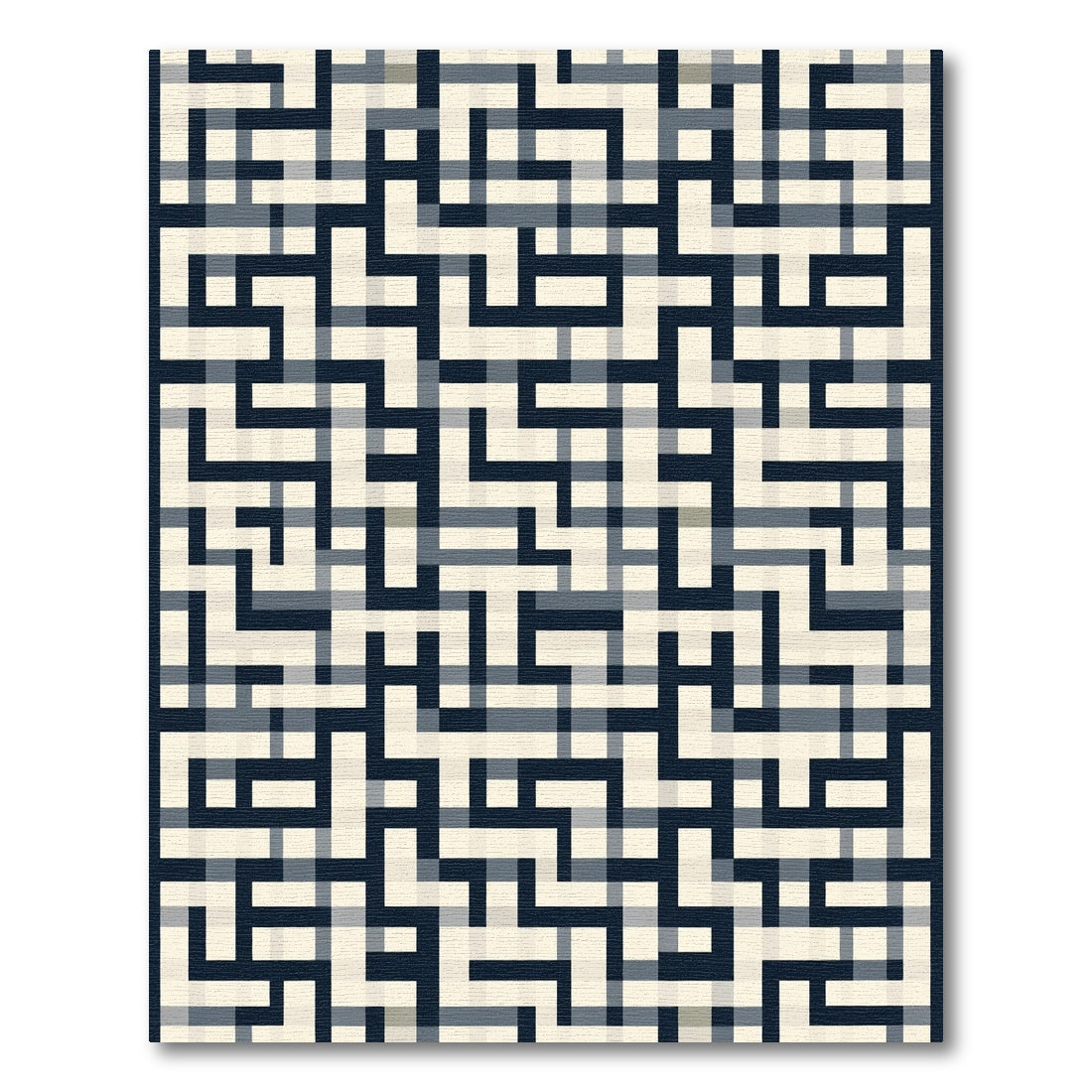 Modern Blue Black Geometric Maze Rug