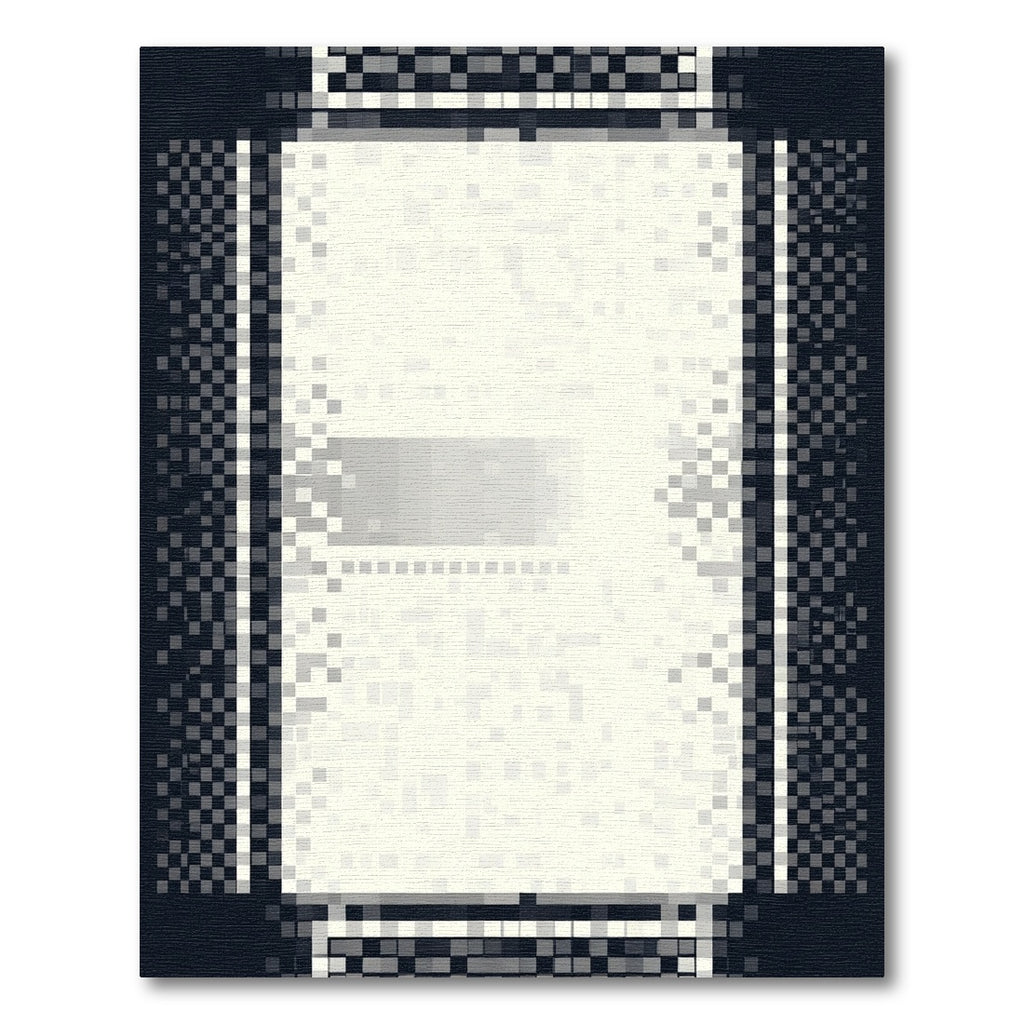 Geometric Pixelated Monochrome Border Rug