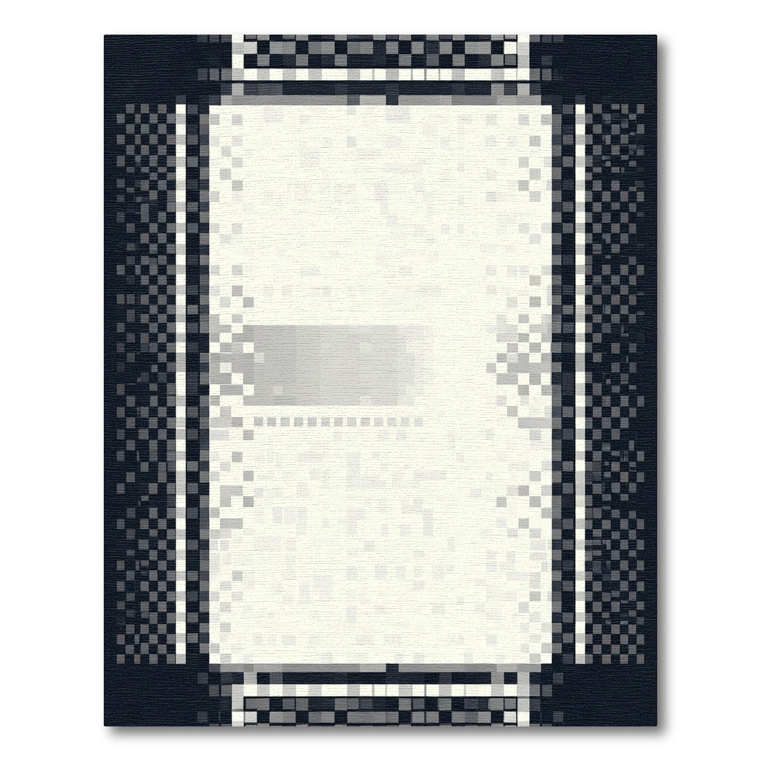 Geometric Pixelated Monochrome Border Rug