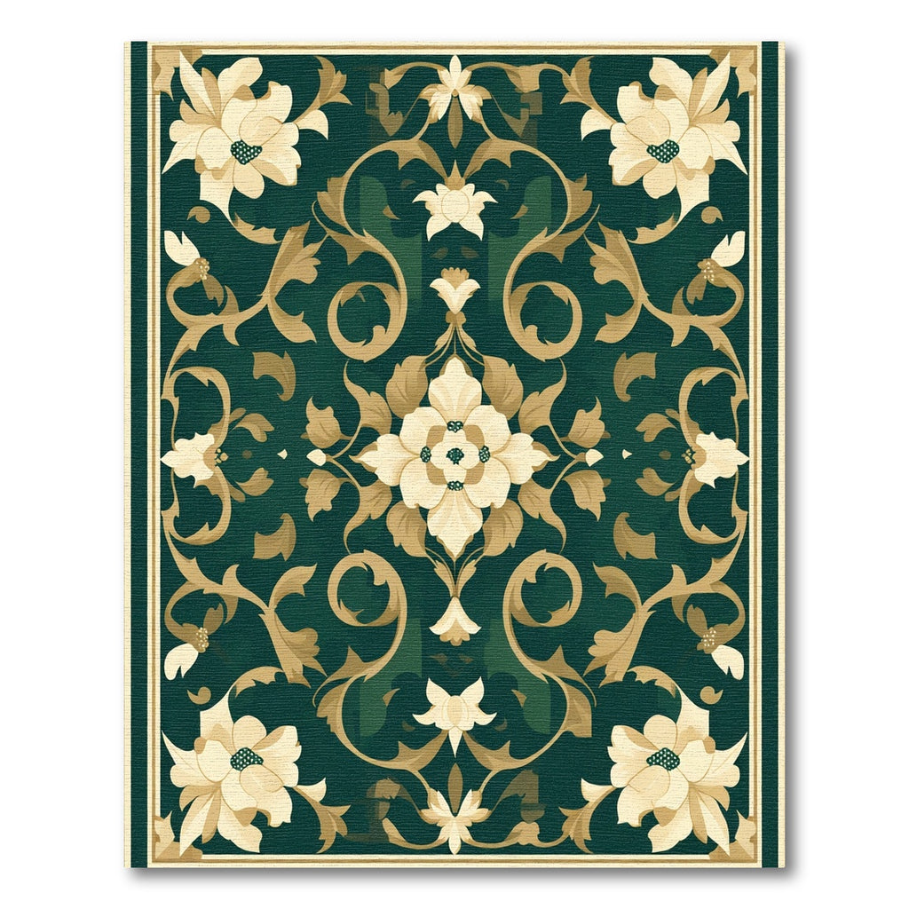 Emerald Golden Floral Medallion Rug
