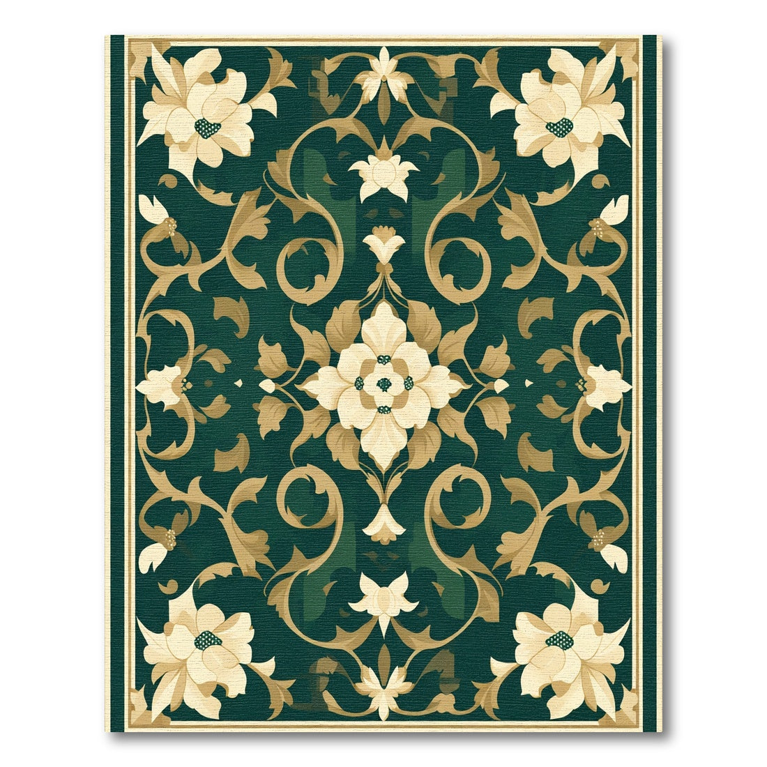 Emerald Golden Floral Medallion Rug
