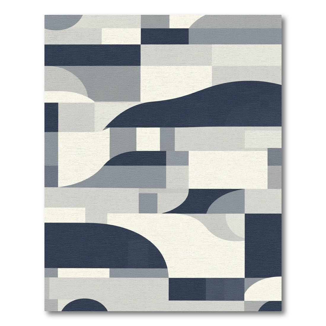 Modern Navy Geometric Abstract Waves Rug