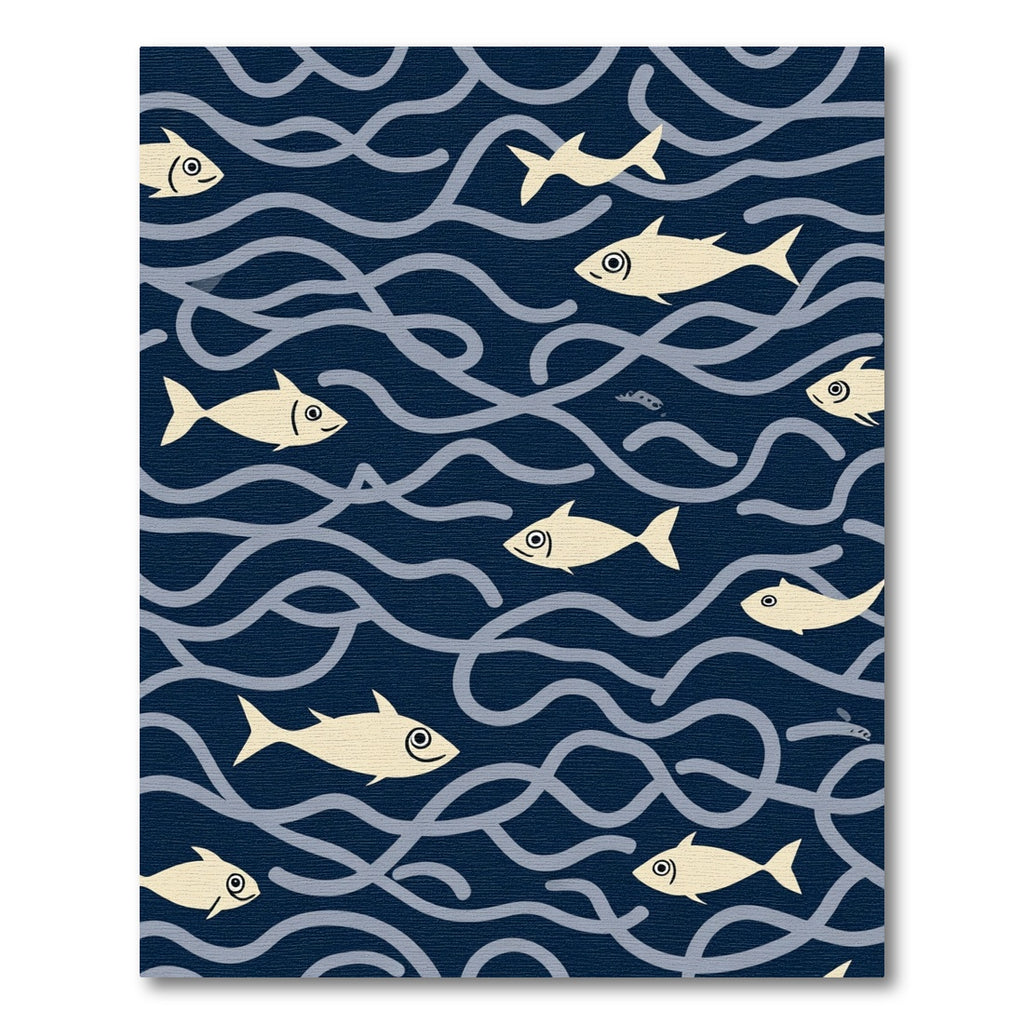 Sandy Fish In Navy Waves Rug