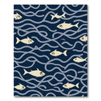 Sandy Fish In Navy Waves Rug
