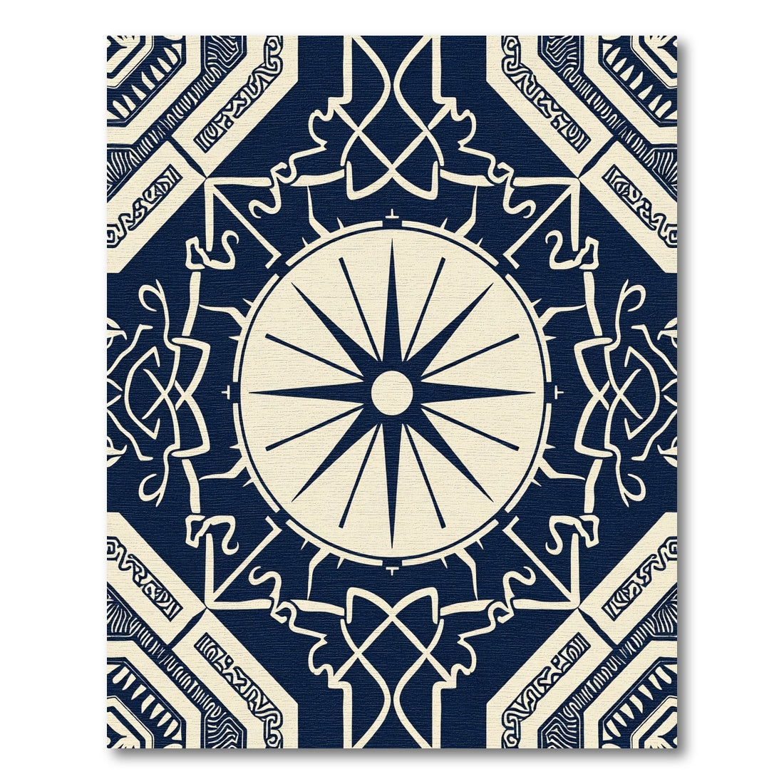 Navy Cream Medallion Geometric Rug