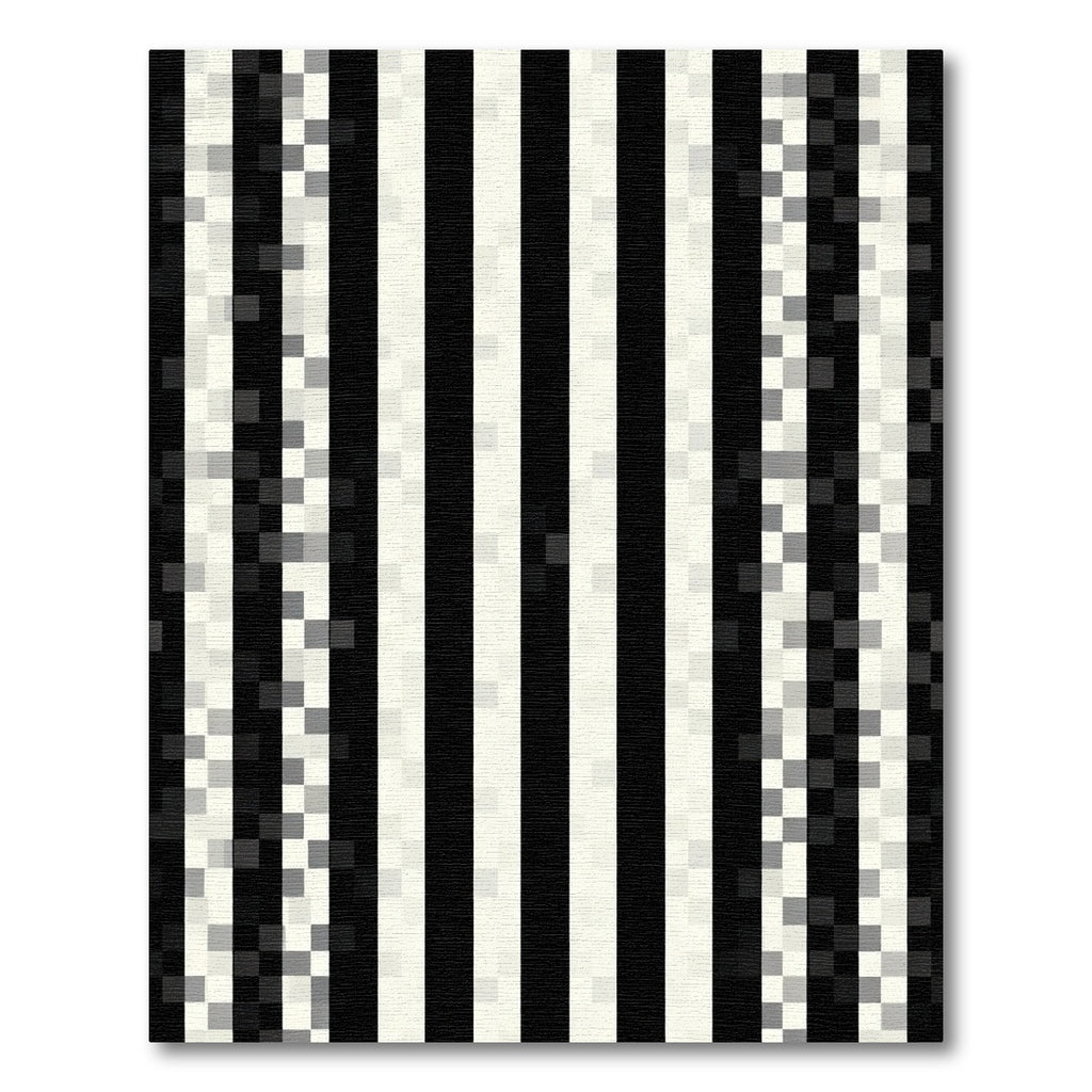 Bold Black White Striped Glitch Rug
