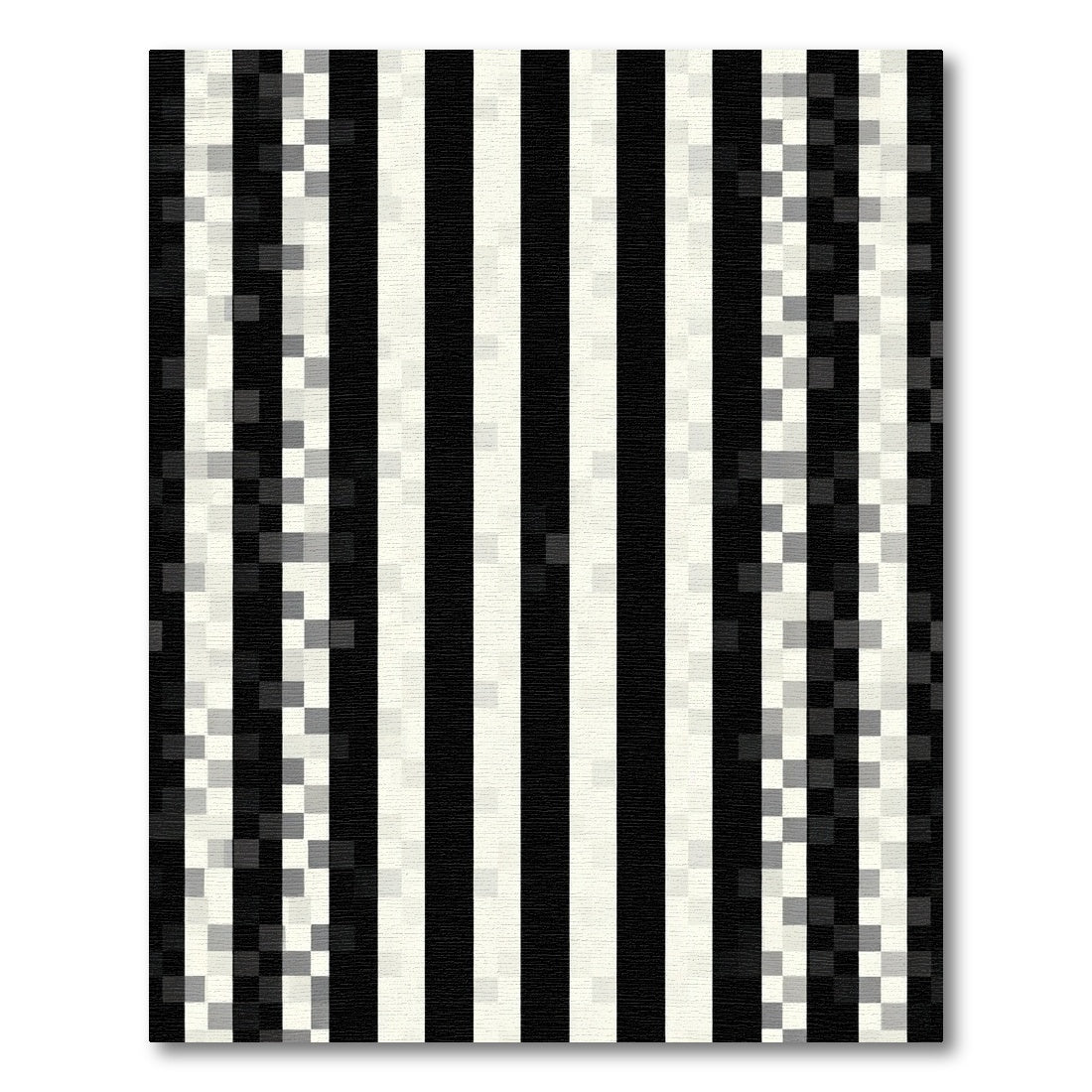 Bold Black White Striped Glitch Rug