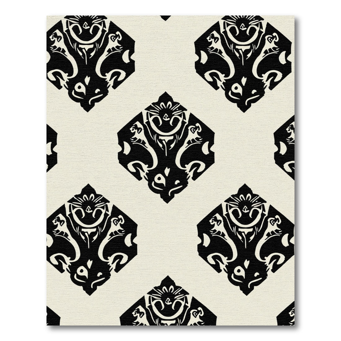 Black Diamond Damask Medallion Rug