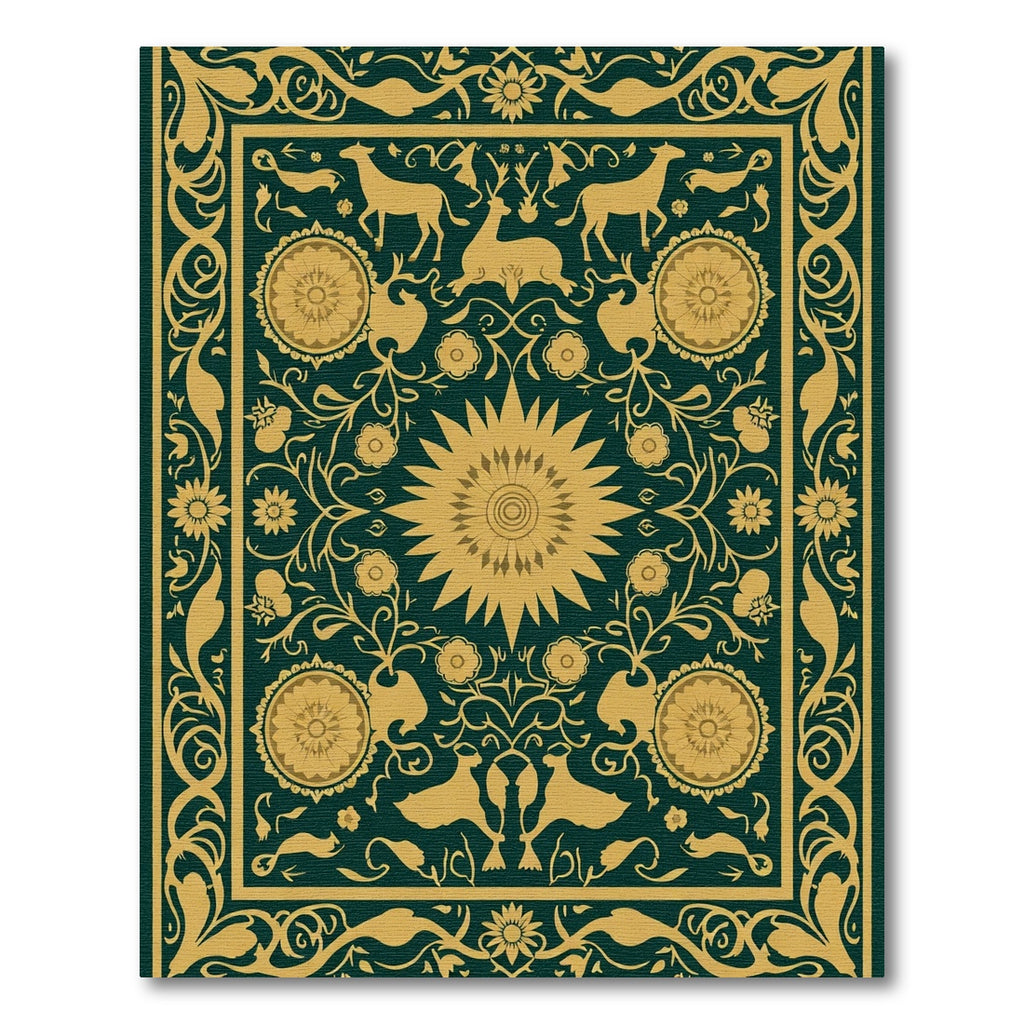 Golden Forest Animals Sunburst Rug