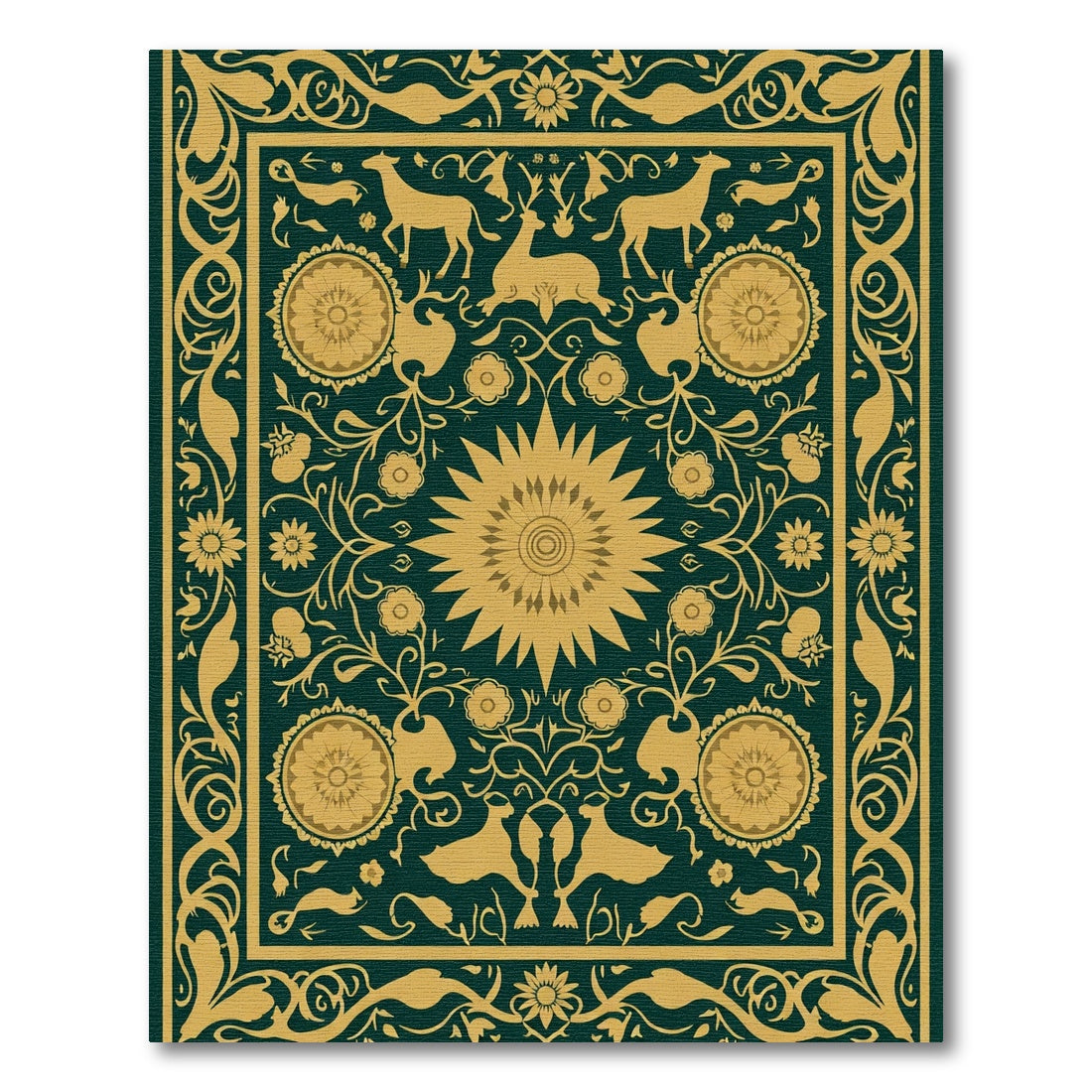 Golden Forest Animals Sunburst Rug