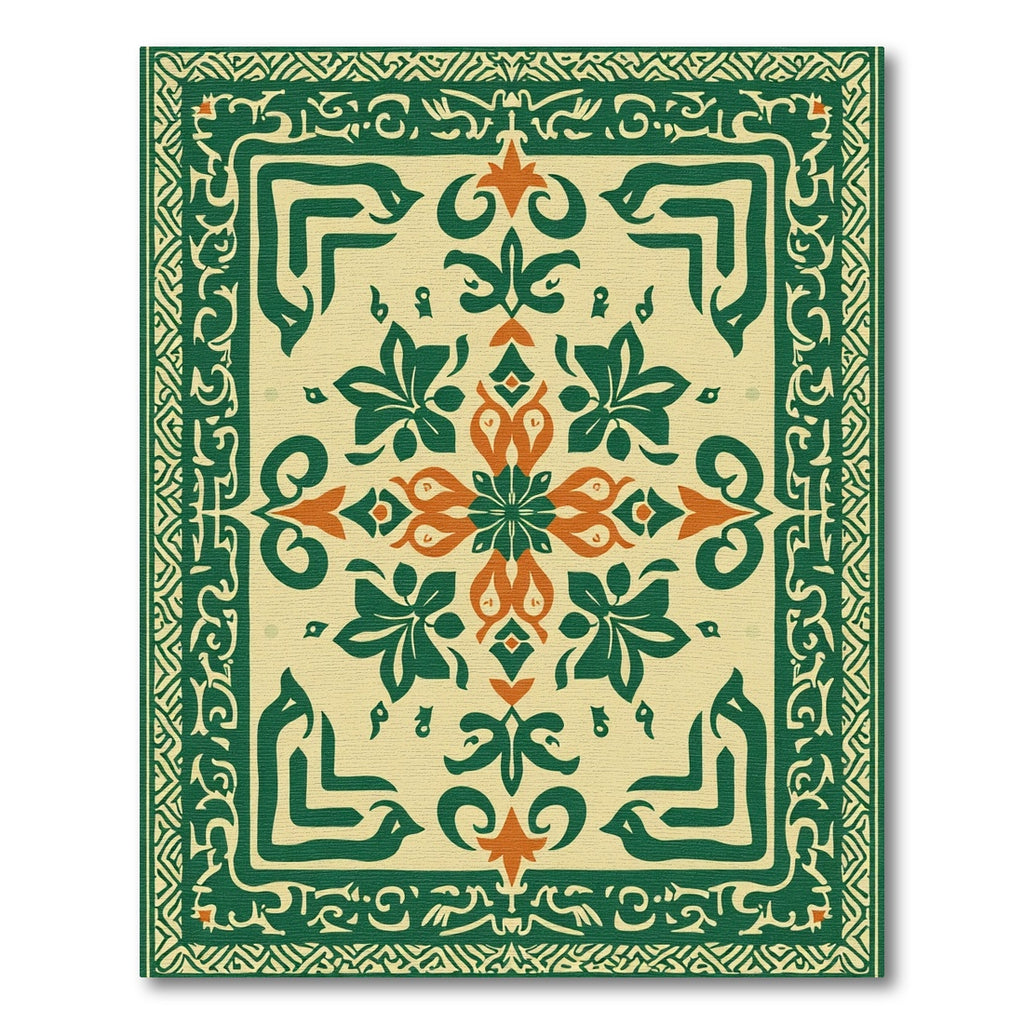 Emerald Green Orange Floral Medallion Rug