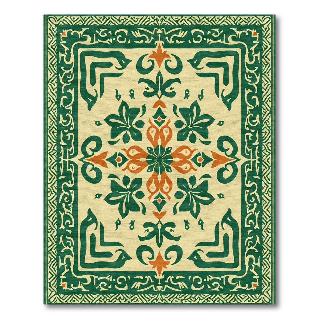 Emerald Green Orange Floral Medallion Rug