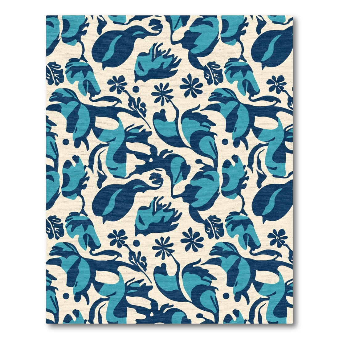 Deep Blue Tropical Floral Garden Rug
