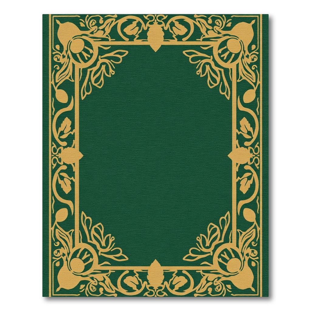 Green Gold Ornate Floral Border Rug