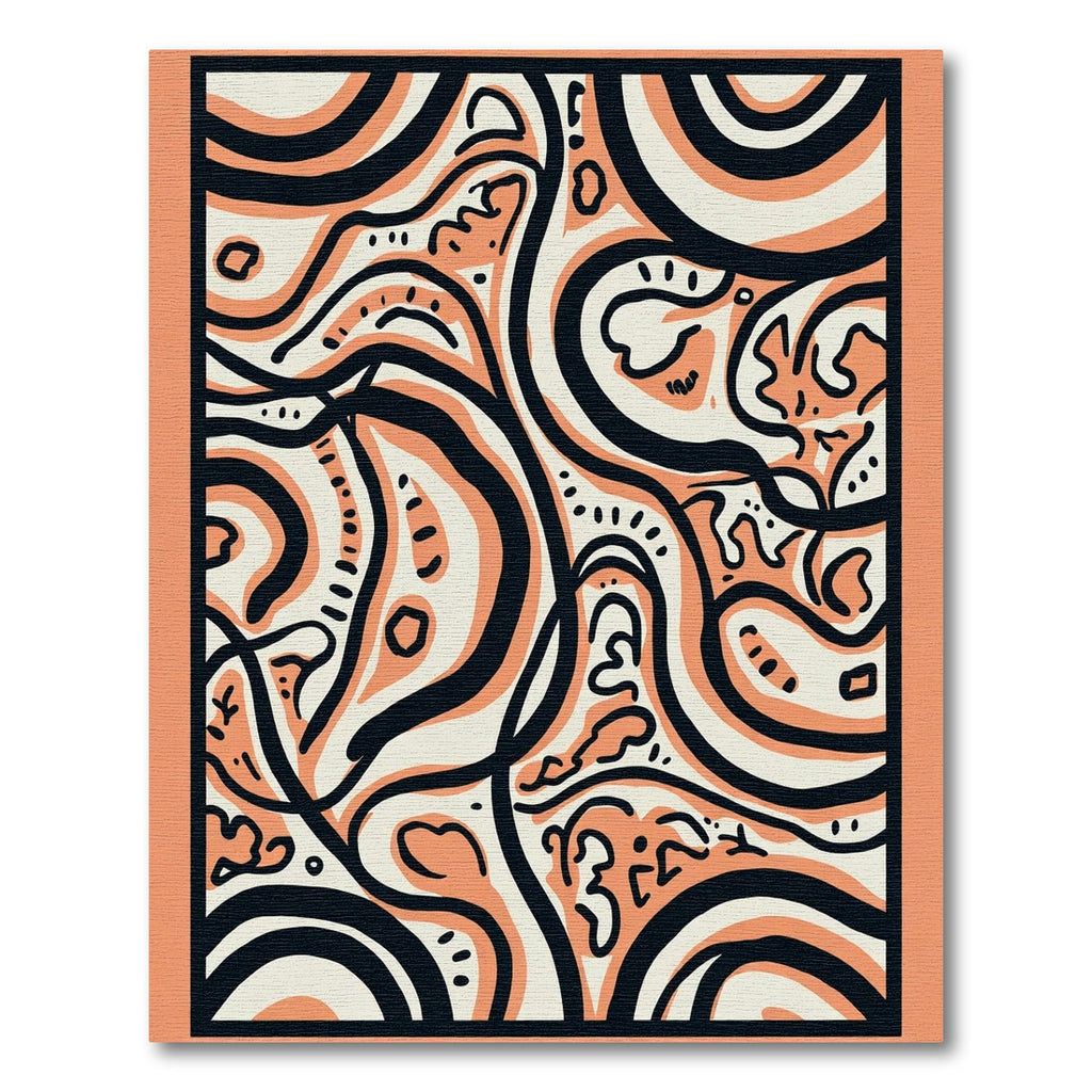 Abstract Coral Black Wavy Lines Rug