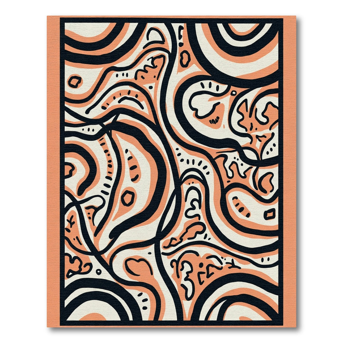 Abstract Coral Black Wavy Lines Rug