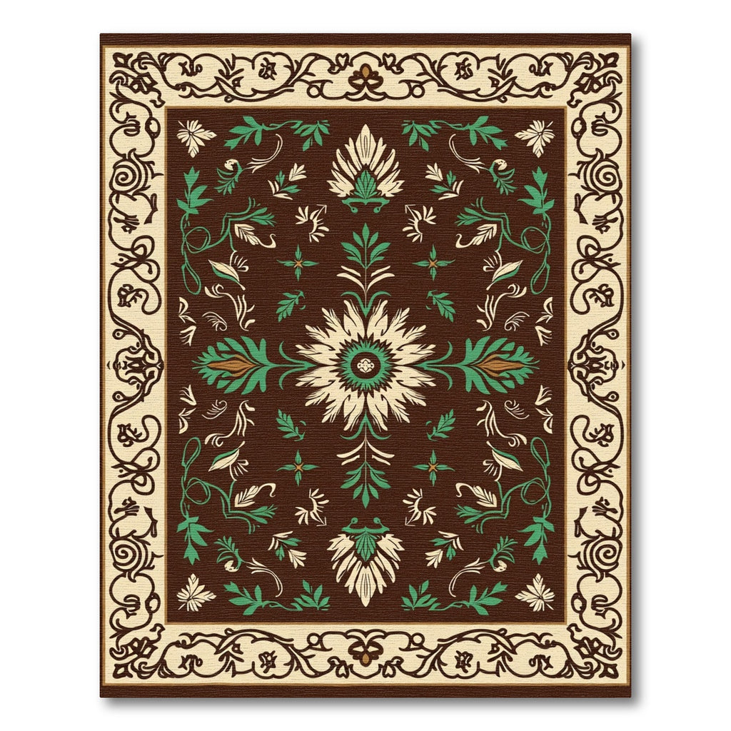 Antique Brown Floral Crests Rug