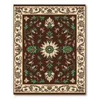 Antique Brown Floral Crests Rug