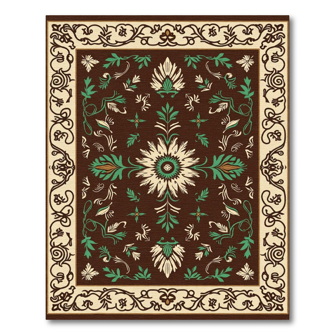 Antique Brown Floral Crests Rug