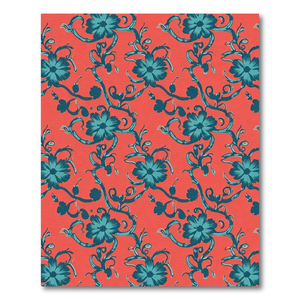 Coral Teal Floral Vine Arrangement Rug