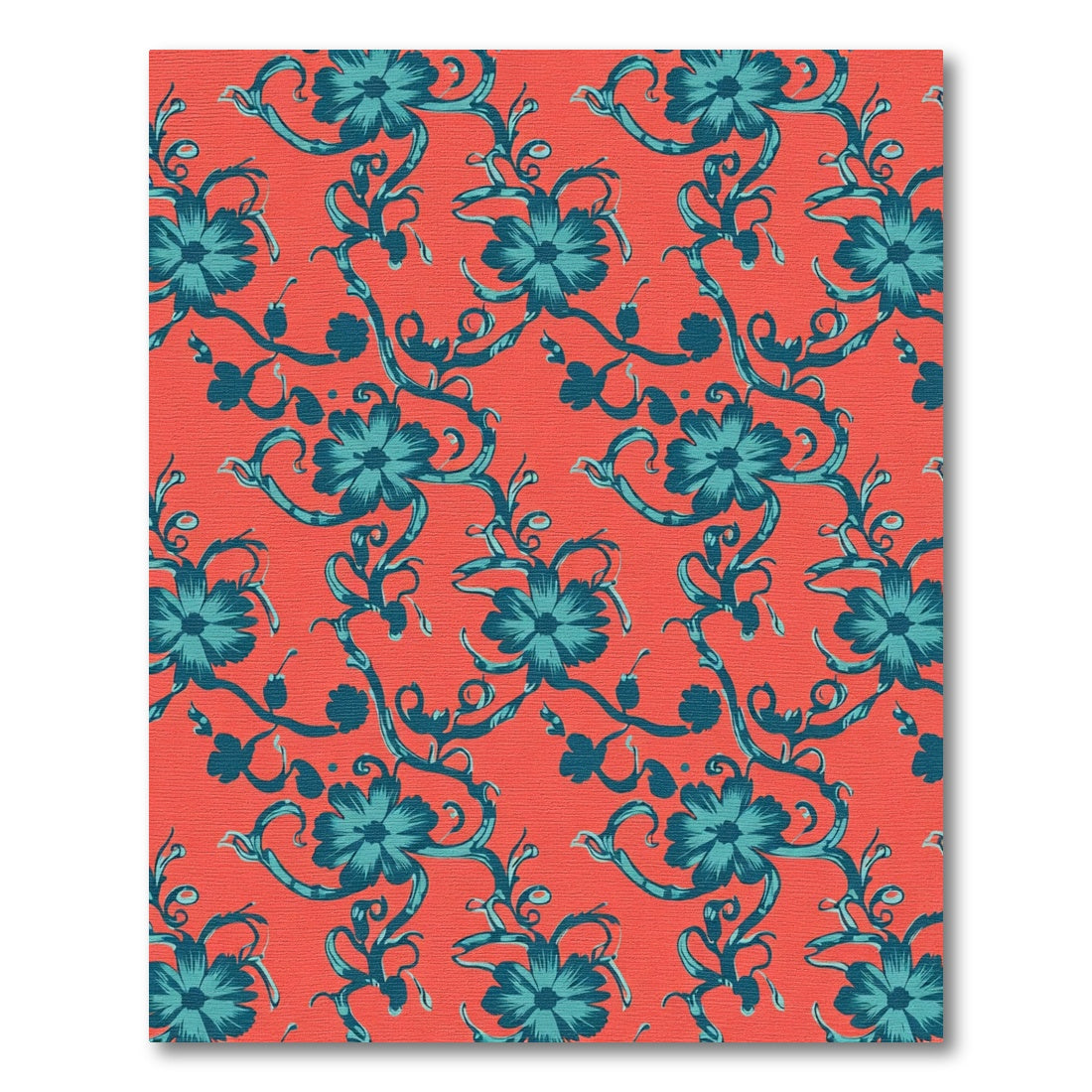Coral Teal Floral Vine Arrangement Rug
