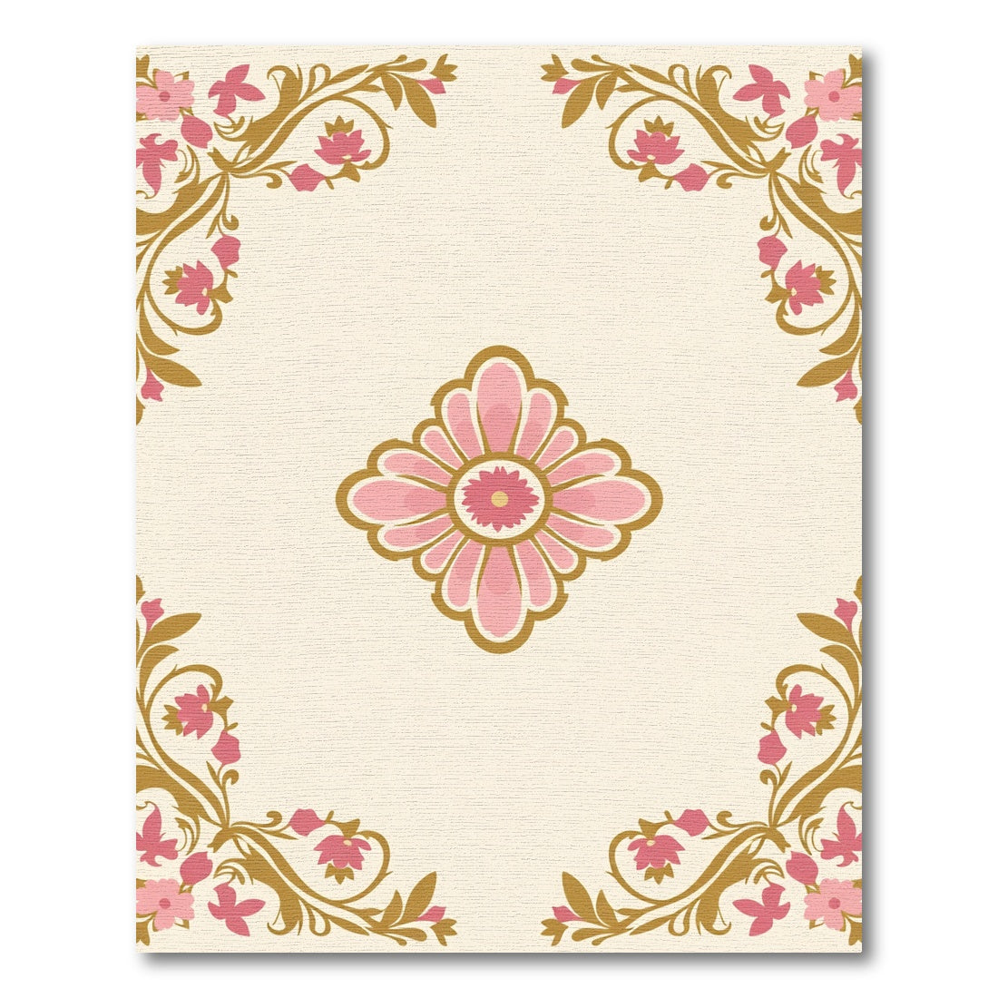 Pink Center Bloom Corner Accents Rug