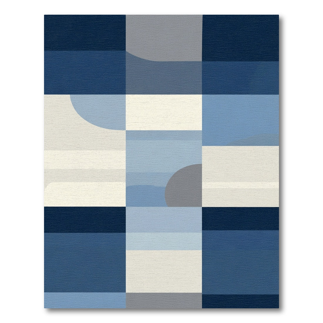 Modern Blue Gray Geometric Block Rug