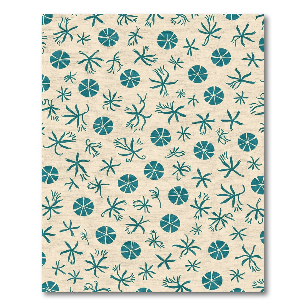Teal Starfish and Circles on Cream Rug