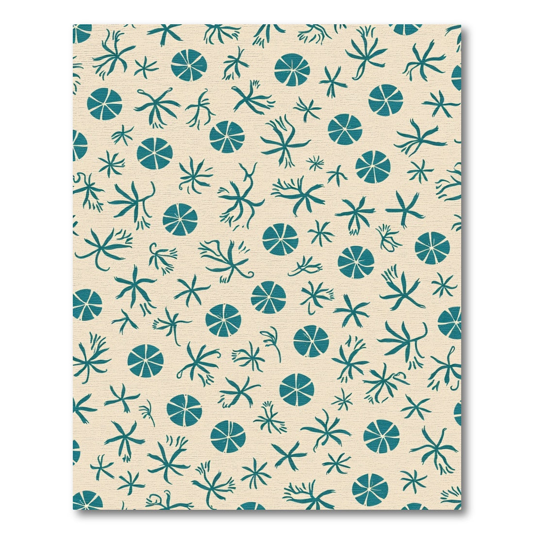 Teal Starfish and Circles on Cream Rug