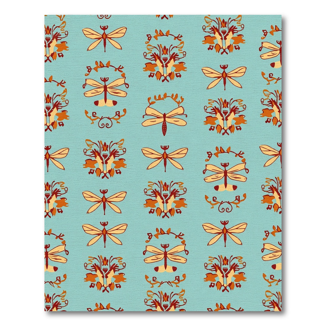 Light Orange Dragonfly Floral Arrangement Rug