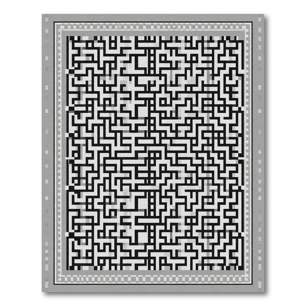 Monochrome Abstract Maze Square Rug