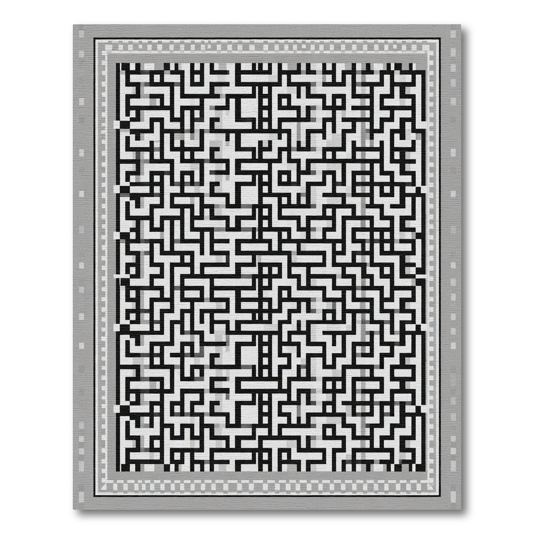 Monochrome Abstract Maze Square Rug