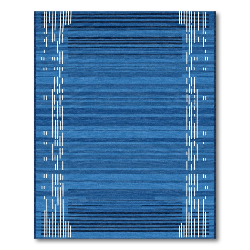 Deep Blue Striped Border Rug