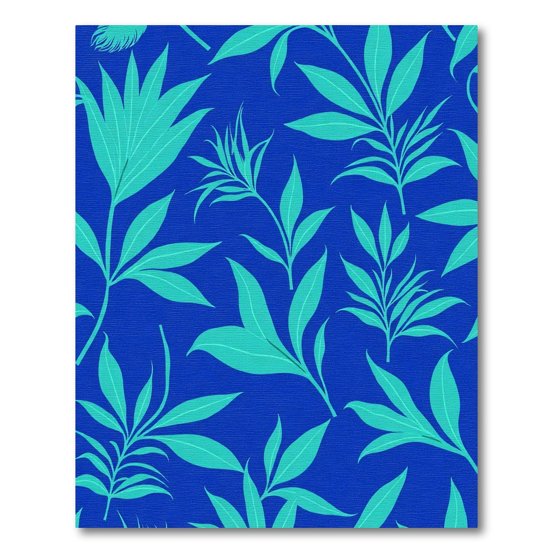 Aqua Leaf Pattern On Blue Surface Rug