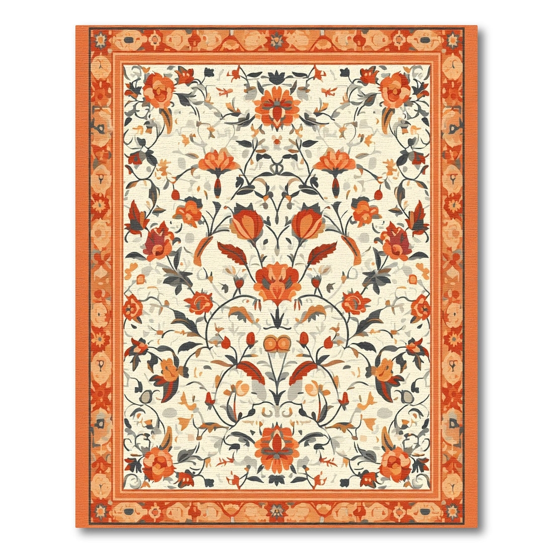 Burnt Orange Floral Scroll Medallion Rug