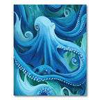Vibrant Blue Octopus Swirling Waves Rug