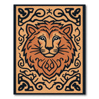 Bold Orange Lion Tribal Frame Rug