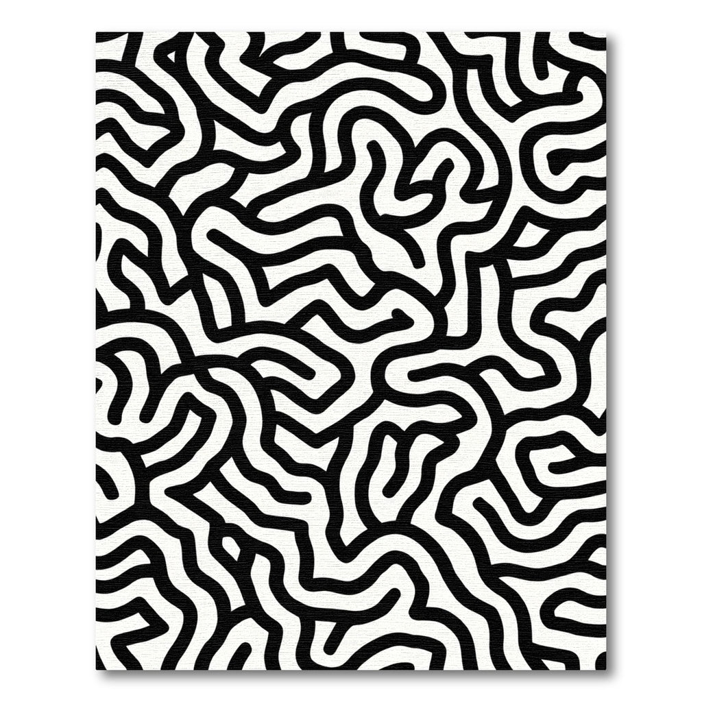 Black White Abstract Maze Topology Rug