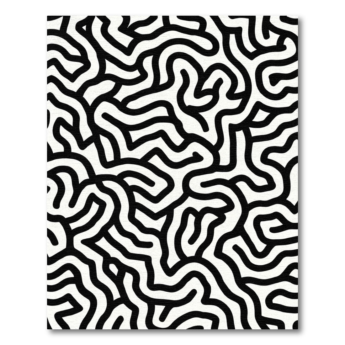 Black White Abstract Maze Topology Rug