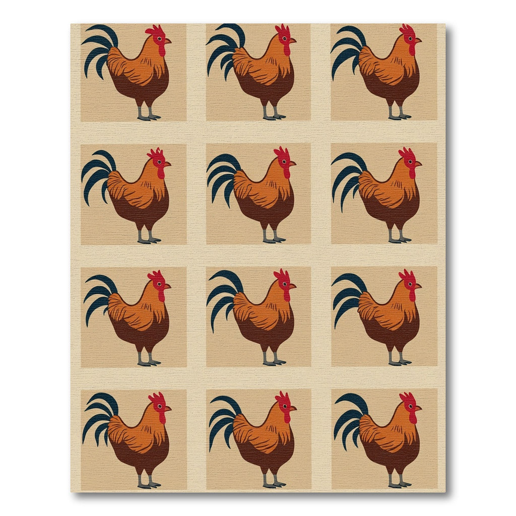 Retro Brown Rooster Repeat Rug