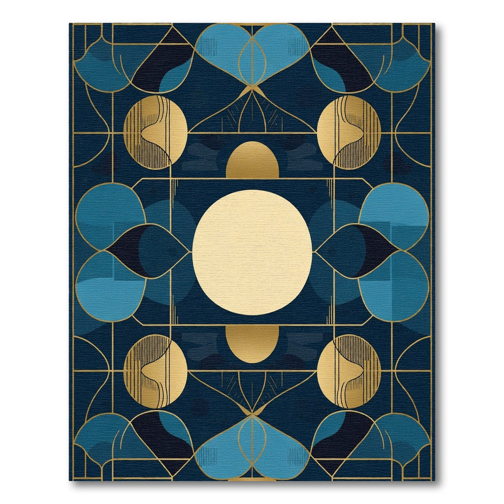 Art Deco Navy Gold Geometric Circles Rug