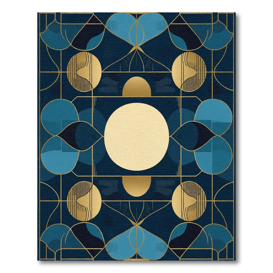 Art Deco Navy Gold Geometric Circles Rug