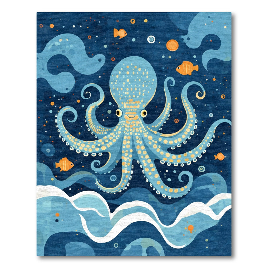 Oceanic Blue Octopus With Fish Rug