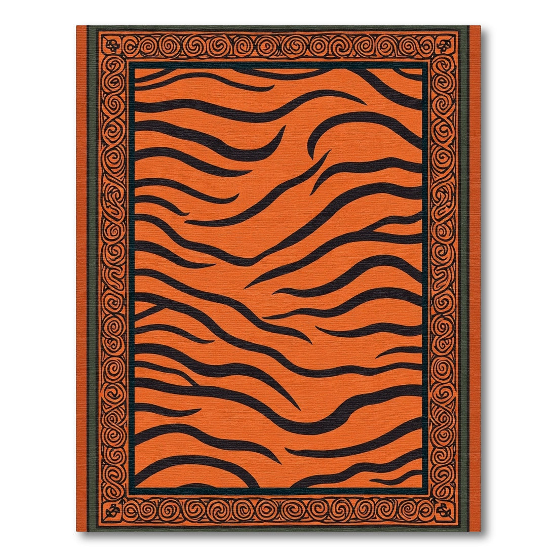 Vibrant Orange Black Tiger Stripe Border Rug