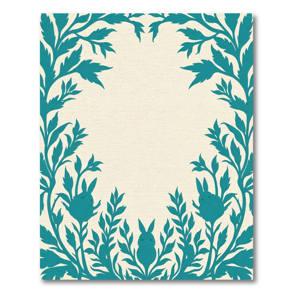 Teal Floral Bunny Border Rug